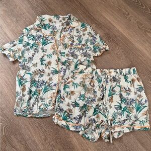 Japna Floral Pajama Set - Cream and Green